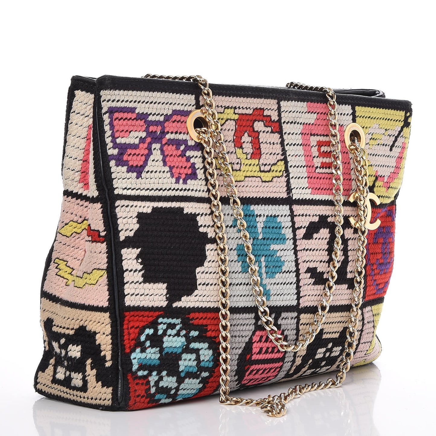 Needlepoint Precious Symbols Shoulder Bag Black