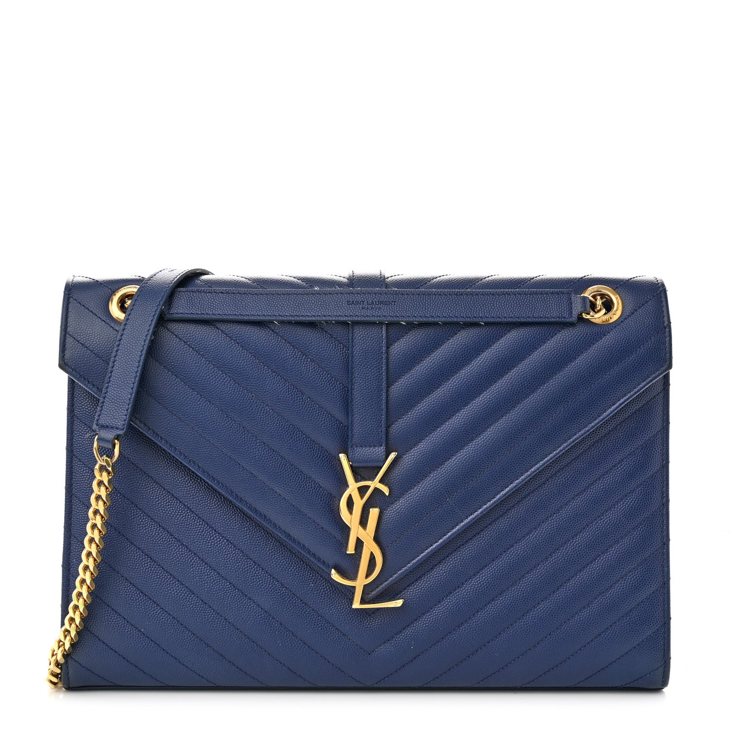 Saint Laurent Grain De Poudre Matelasse Chevron Large Monogram Satchel Navy Blue 1 of 13