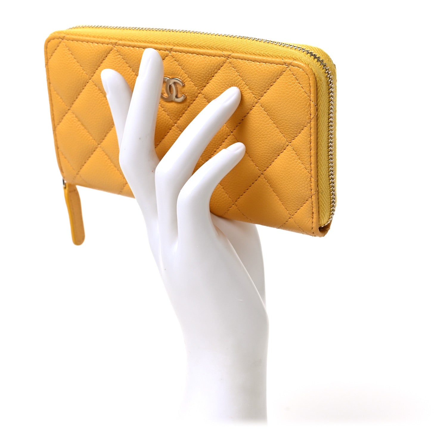 Chanel Caviar Quilted Medium Zip Around Wallet Yellow 2 of 9