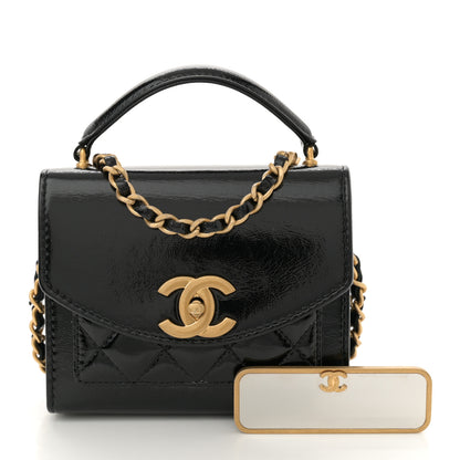 Chanel Shiny Lambskin Quilted Top Handle Card Holder On Chain Black 2 of 11