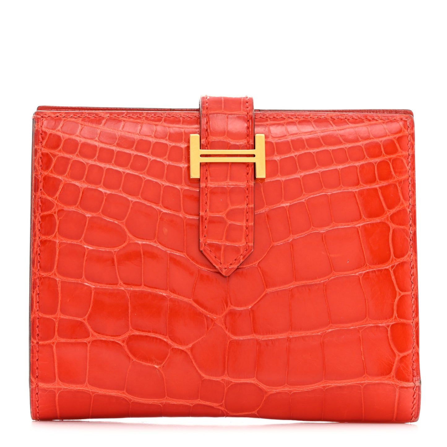 Shiny Alligator Bearn Compact Wallet Orange Poppy