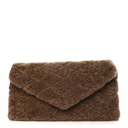 Saint Laurent Shearling Lambskin Quilted Sade Puffer Envelope Clutch Brown 1 of 9