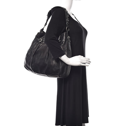 Prada Soft Calf Pleated Hobo Black 2 of 11