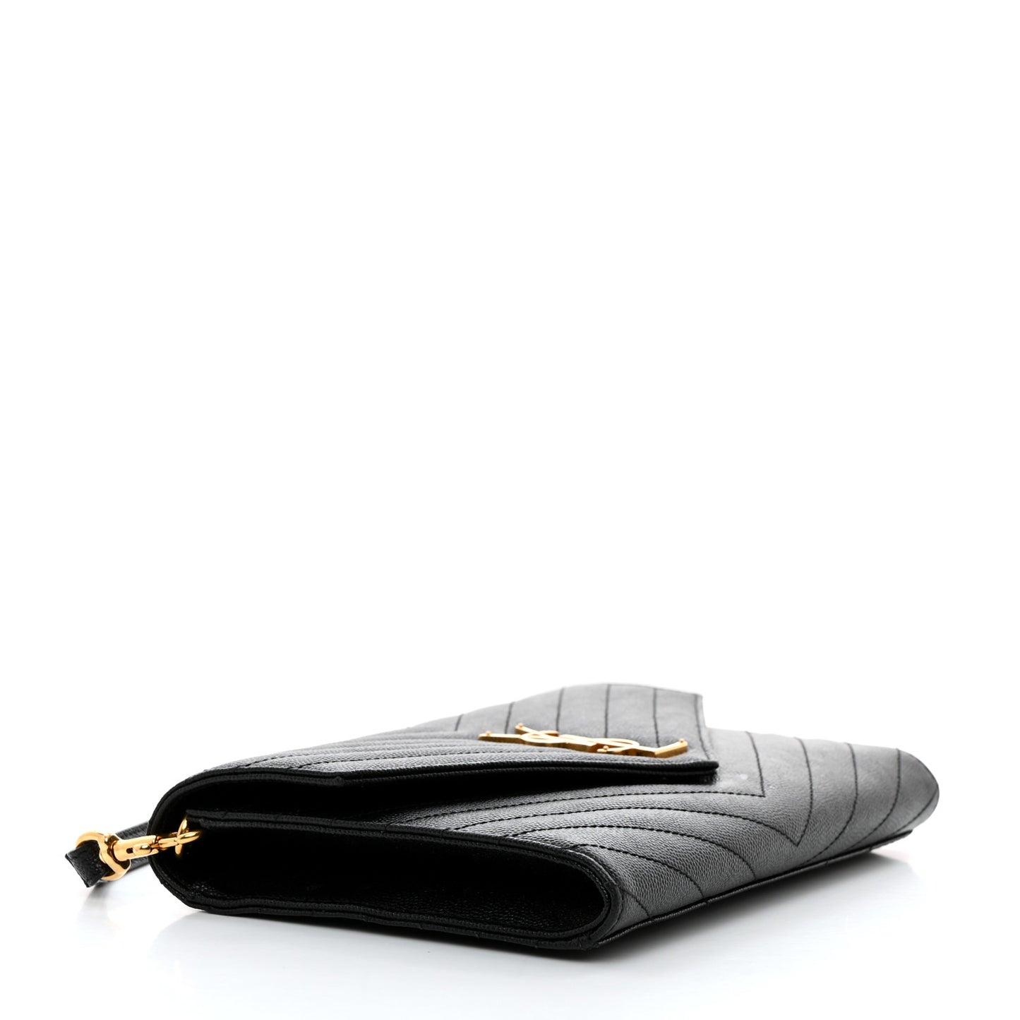 Grain De Poudre Matelasse Chevron Monogram Envelope Clutch Black