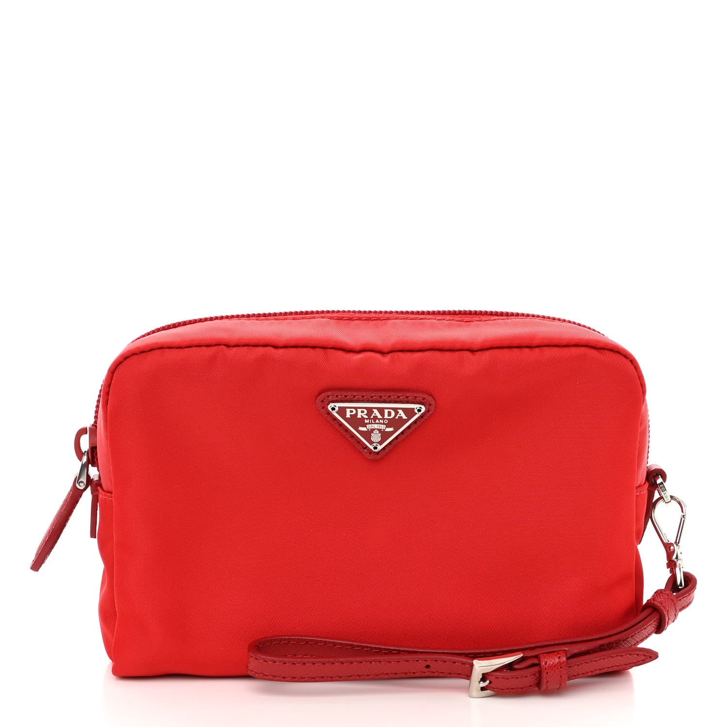 Prada Tessuto Nylon Vela Saffiano Necessaire Wristlet Pouch Rosso 1 of 10