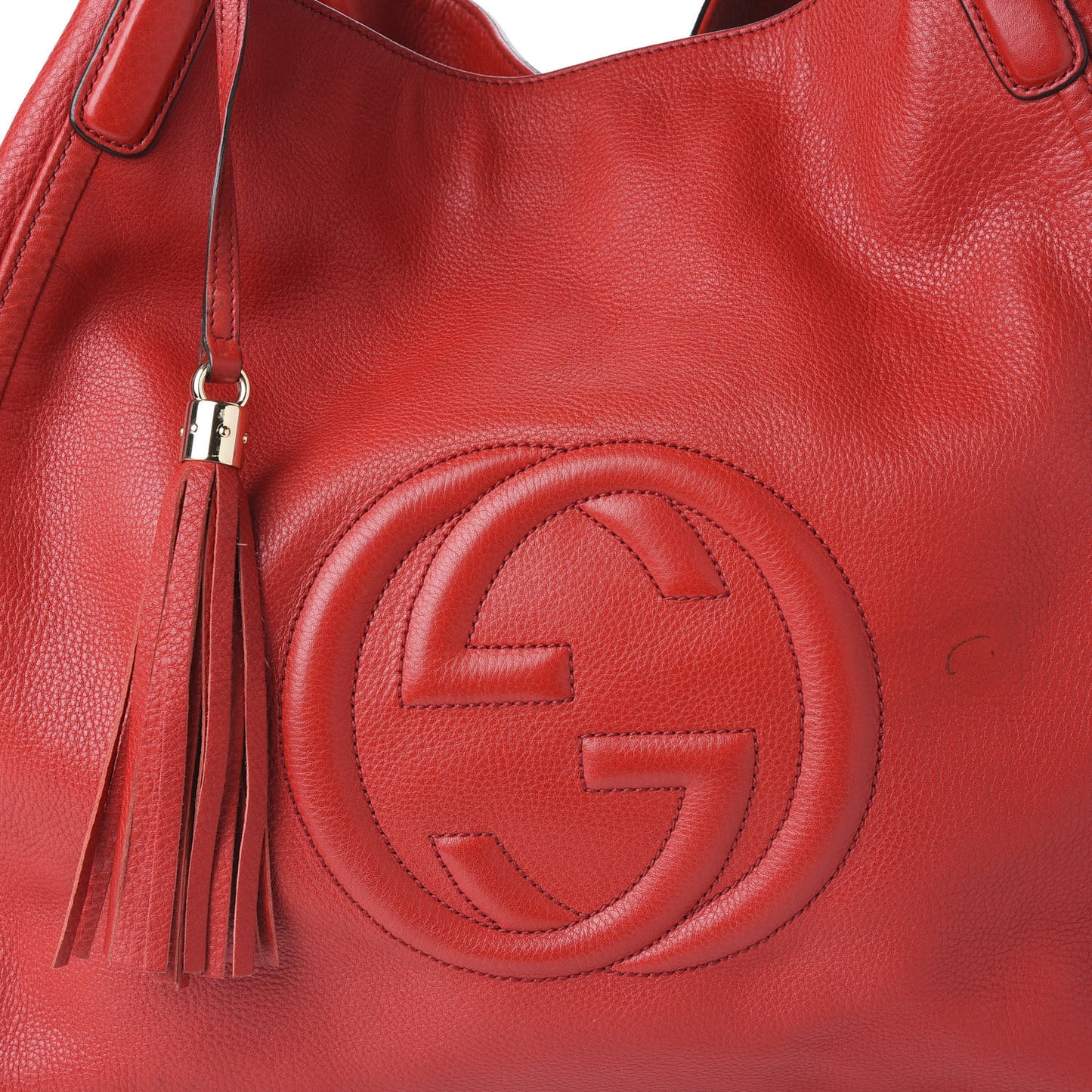 Pebbled Calfskin Large Soho Shoulder Bag Red