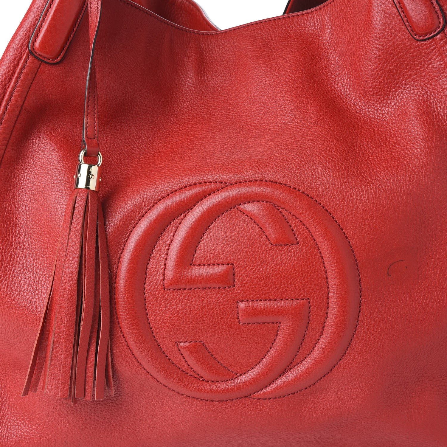 Gucci Pebbled Calfskin Large Soho Shoulder Bag Red 10 of 12