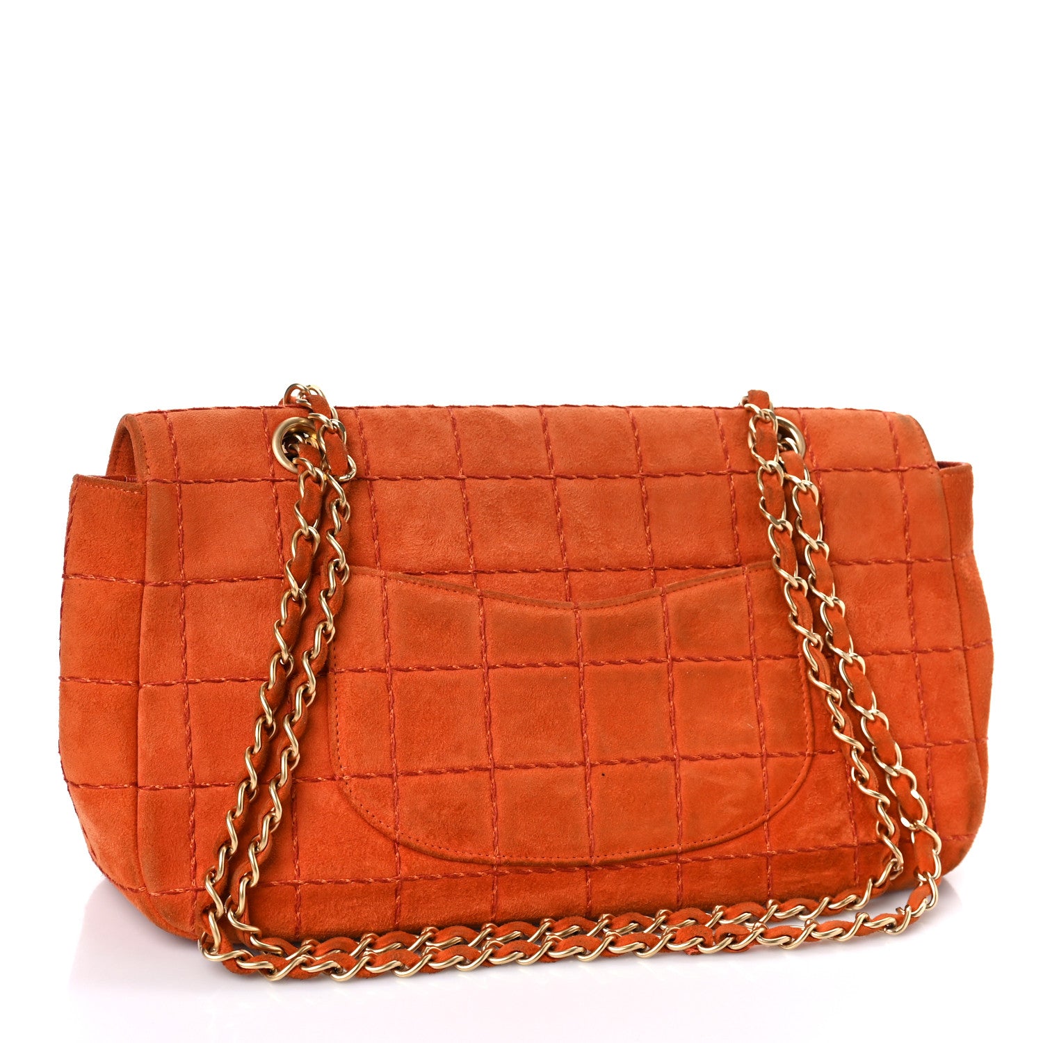 Chanel Suede Square Double Stitch Flap Orange 3 of 12