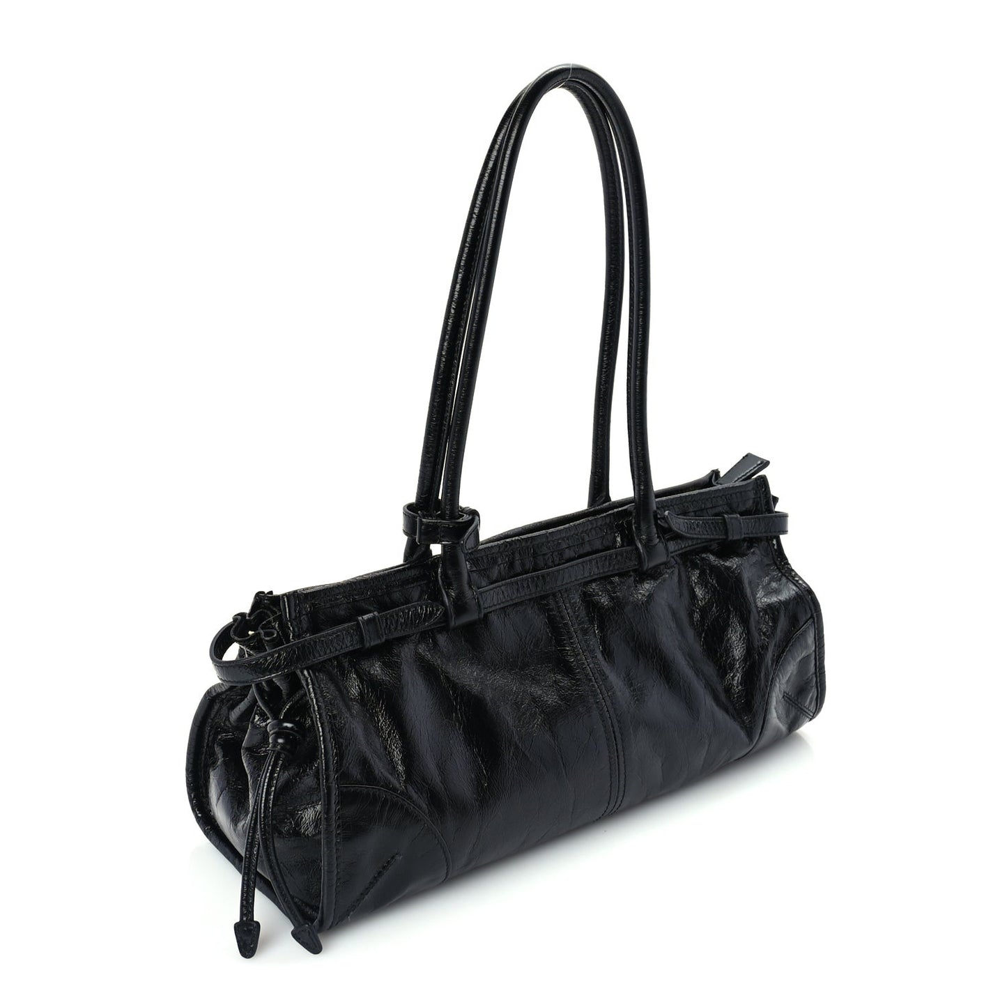 Glossy Calfskin Triangle Medium Bonnie Shoulder Bag Black