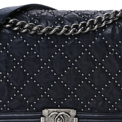 Chanel Crumpled Lambskin New Medium Studded Boy Flap Navy 7 of 9
