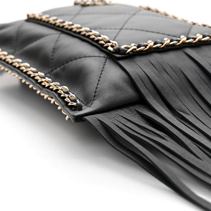 Chanel Calfskin Quilted Fringe Small Shopping Bag Black 9 of 10