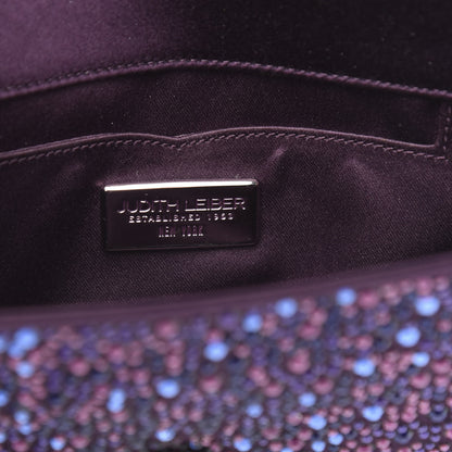 Judith Leiber Satin Crystal Chain Clutch Purple 6 of 9