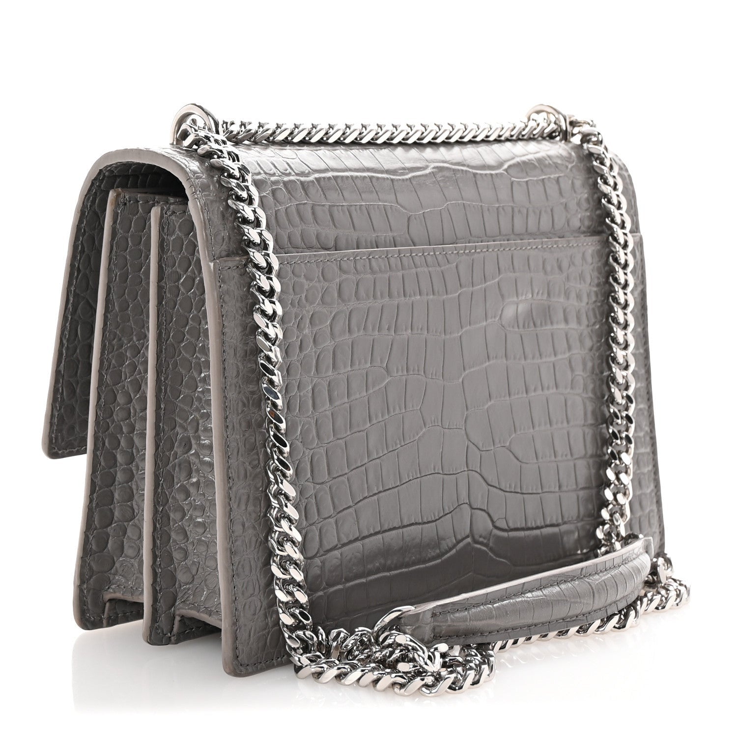 Saint Laurent Calfskin Crocodile Embossed Medium Monogram Sunset Fog 3 of 7