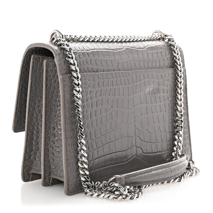 Saint Laurent Calfskin Crocodile Embossed Medium Monogram Sunset Fog 3 of 7