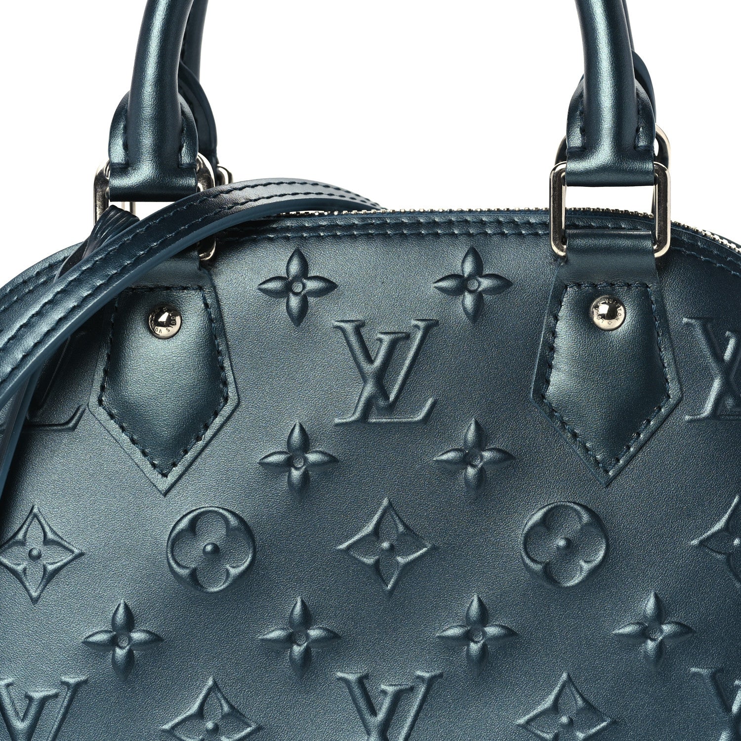 Louis Vuitton Metallic Calfskin Debossed Monogram Alma BB Steel Blue 6 of 8
