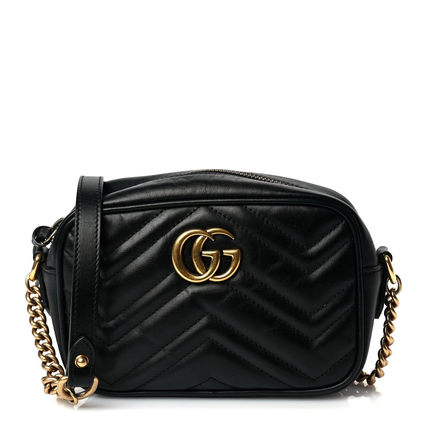 Calfskin Matelasse Mini GG Marmont Chain Shoulder Bag Black Black