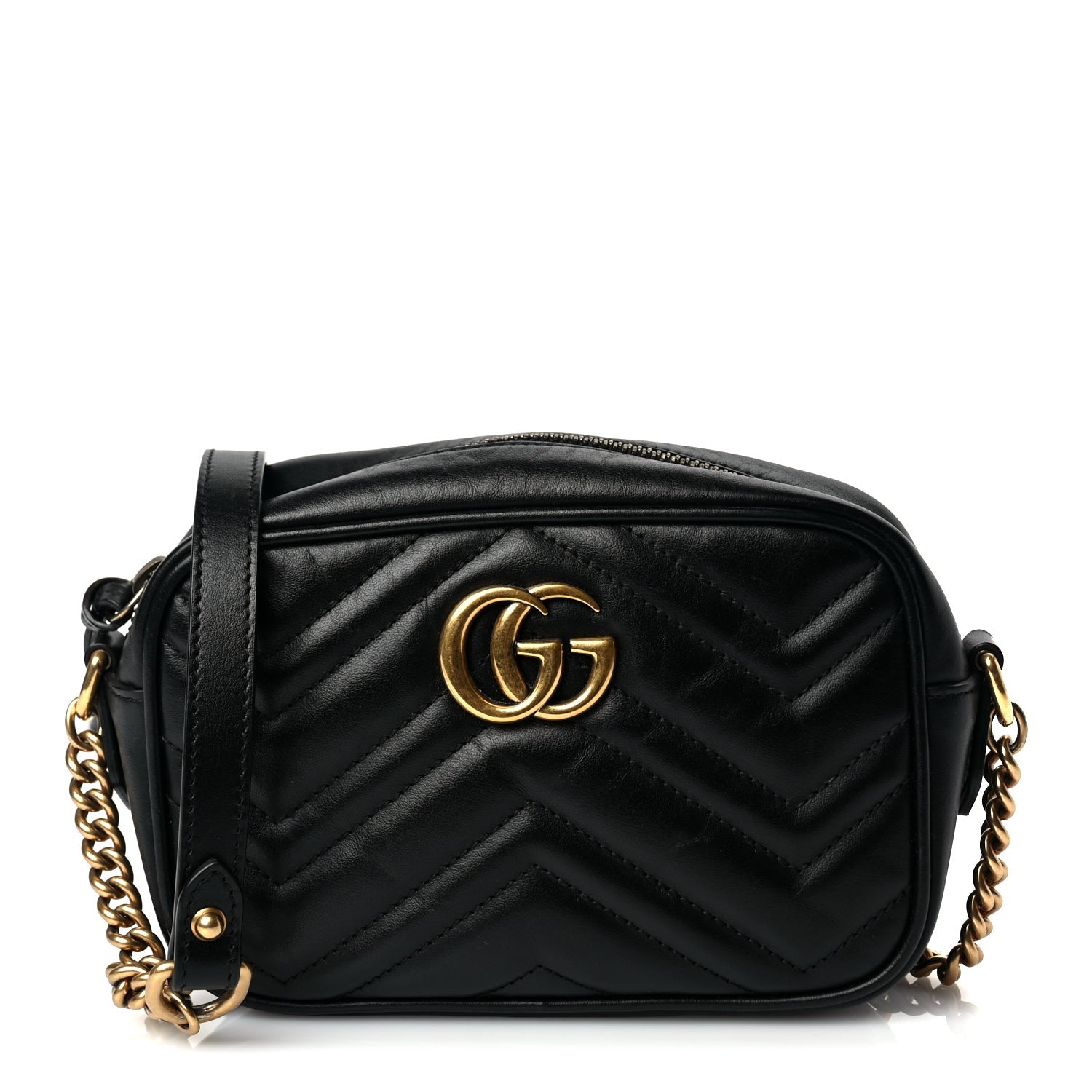 Gucci Calfskin Matelasse Mini GG Marmont Chain Shoulder Bag Black Black 1 of 9