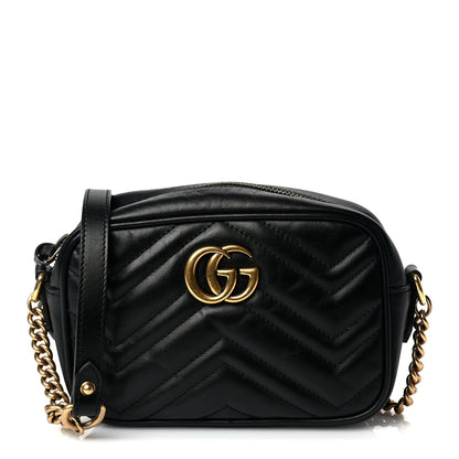 Gucci Calfskin Matelasse Mini GG Marmont Chain Shoulder Bag Black Black 1 of 9