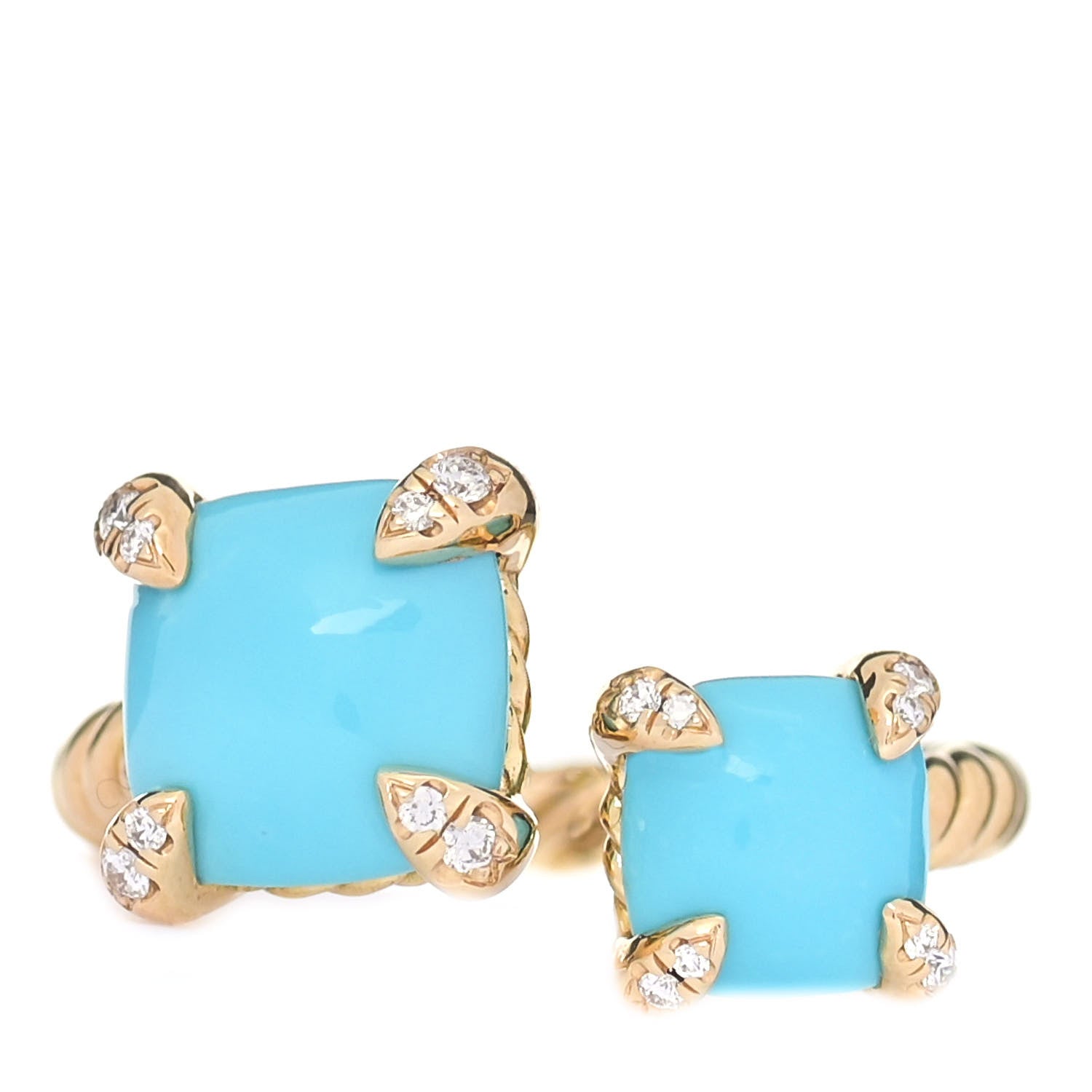 David Yurman 18K Yellow Gold Diamond Turquoise Chatelaine Bypass Ring 52 6 1 of 6
