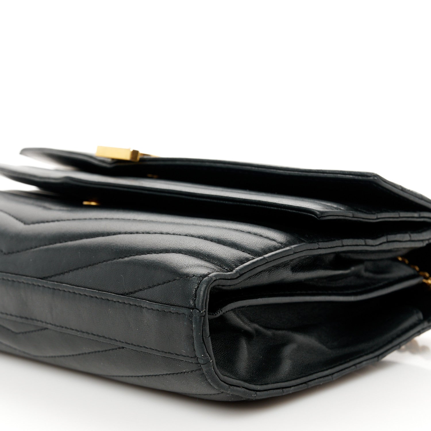 Saint Laurent Lambskin Matelasse Chevron Monogram Sulpice Chain Wallet Black 11 of 12