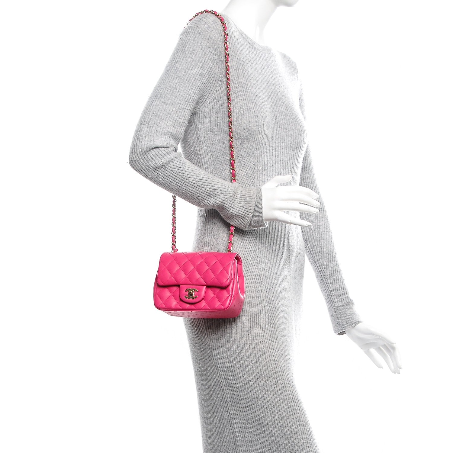 Chanel Lambskin Quilted Mini Square Flap Fuchsia 2 of 7