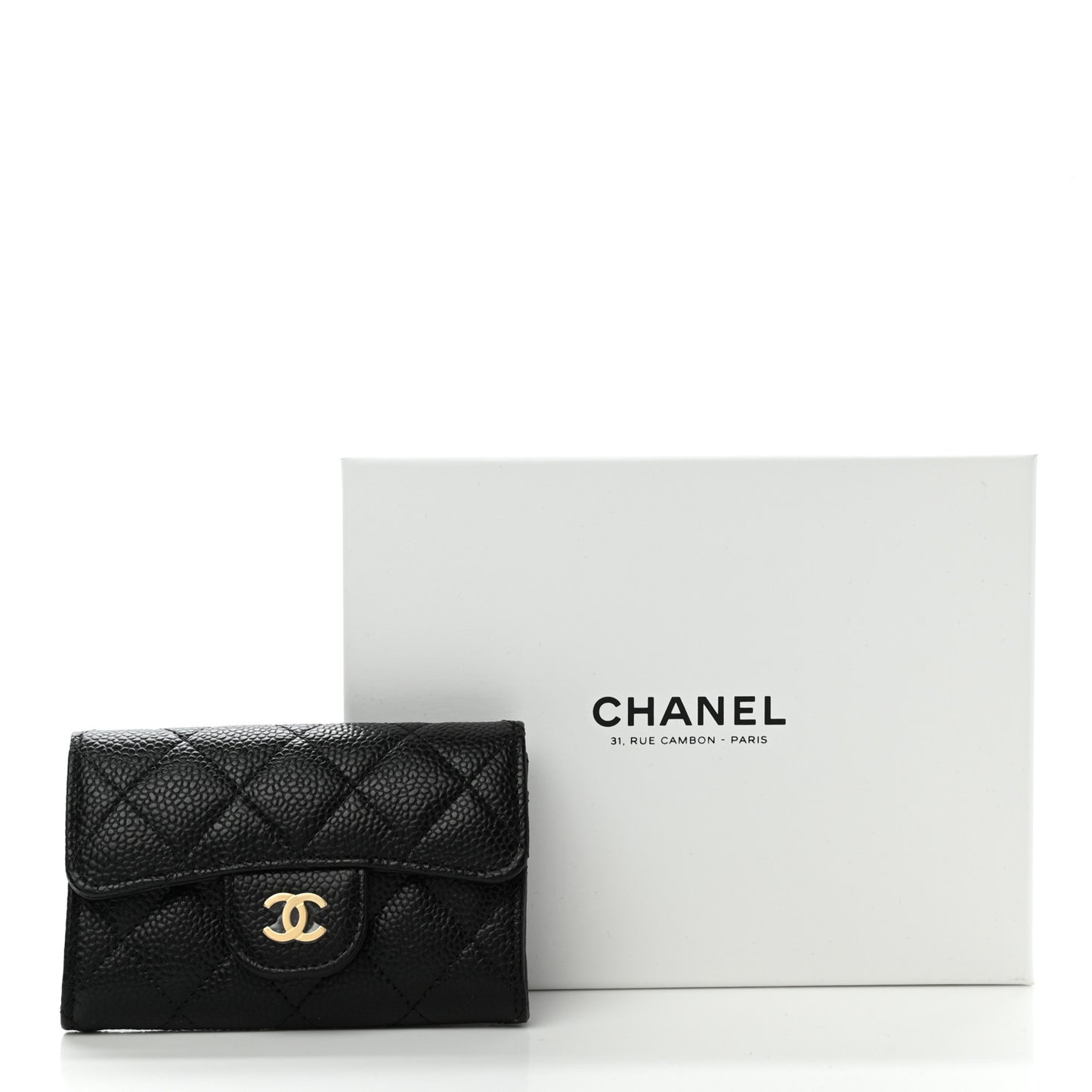 Caviar Quilted Flap Card Holder Wallet Black