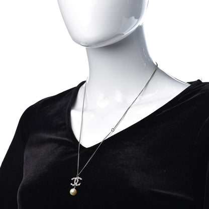 Chanel Crystal Pearl Twisted CC Drop Necklace Silver 2 of 6