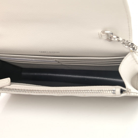 Saint Laurent Grain De Poudre Matelasse Chevron Monogram Envelope Chain Wallet Optical White 5 of 9