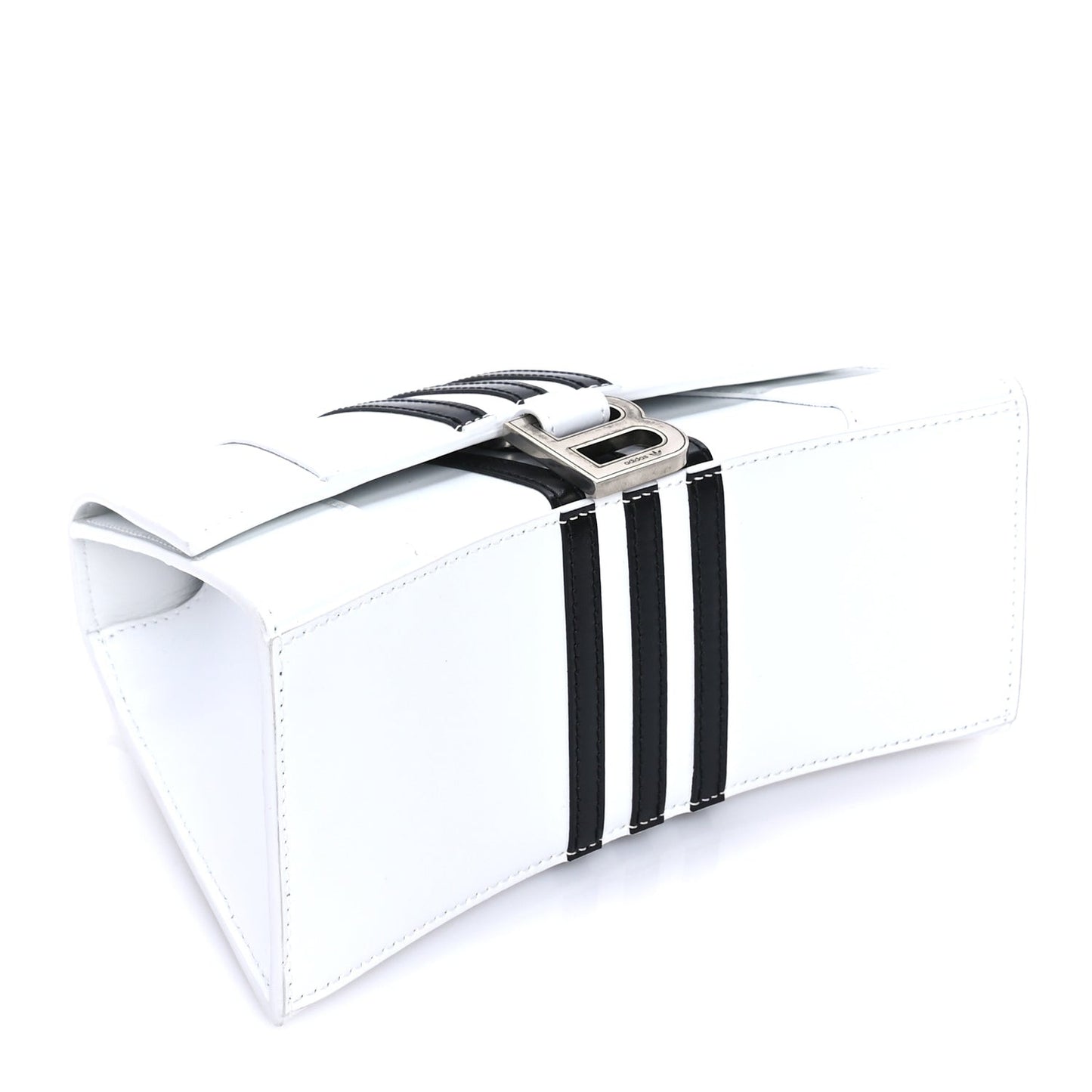 X ADIDAS Shiny Box Calfskin Small Hourglass Top Handle Bag  Off White Black