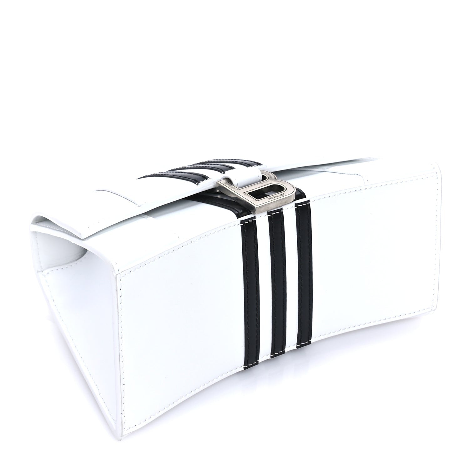 Balenciaga X ADIDAS Shiny Box Calfskin Small Hourglass Top Handle Bag  Off White Black 7 of 7