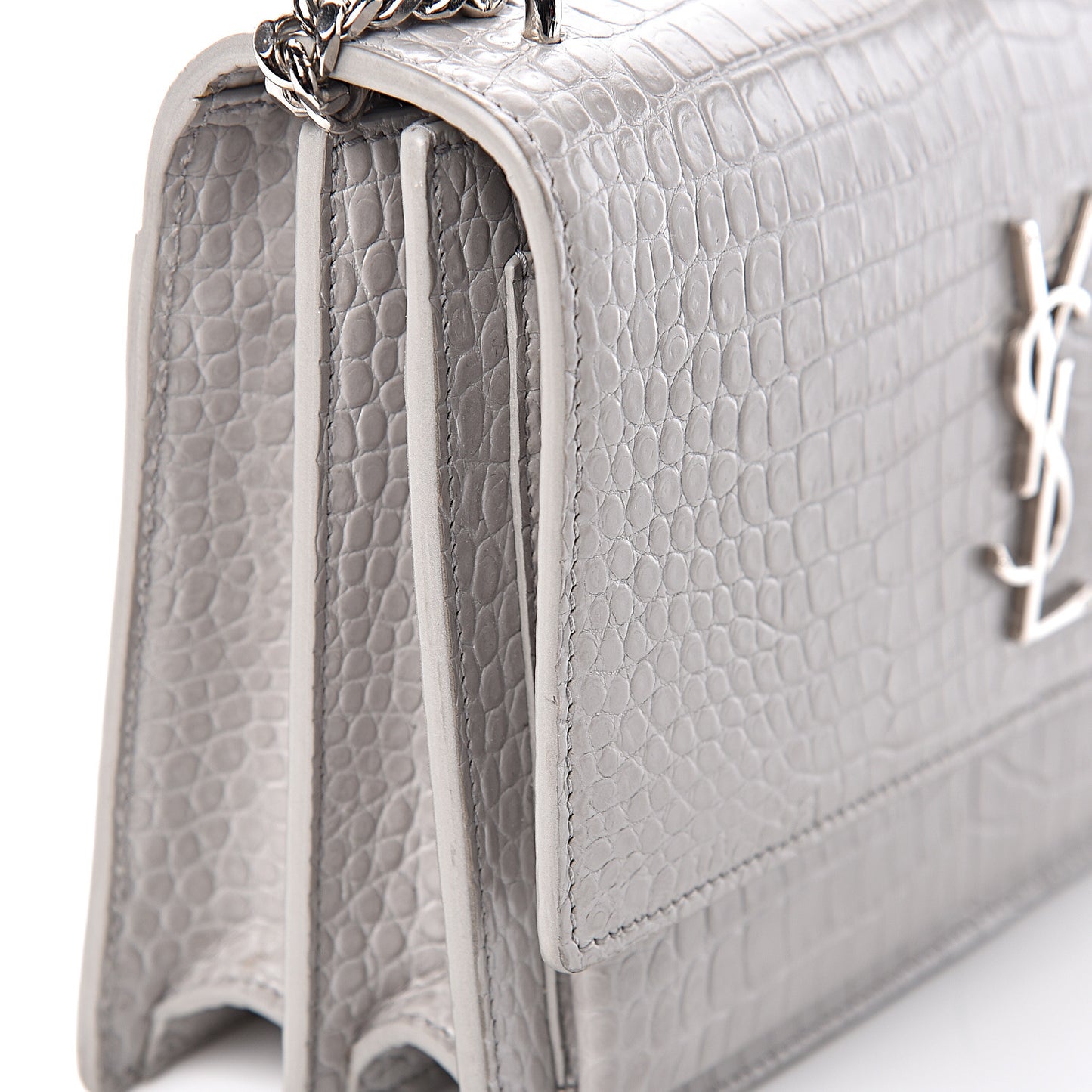 Calfskin Crocodile Embossed Medium Monogram Sunset Mouse Grey