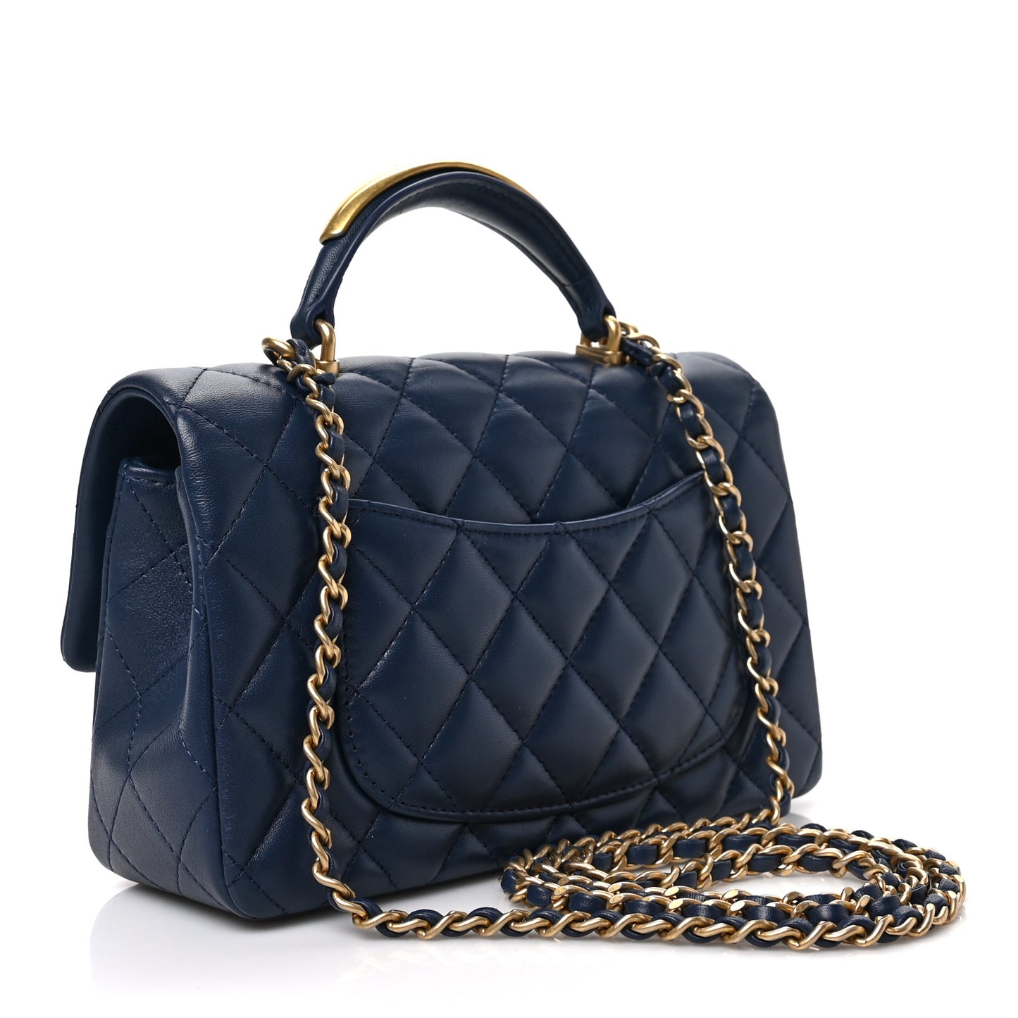 Lambskin Quilted Mini Metal Top Handle Rectangular Flap Blue