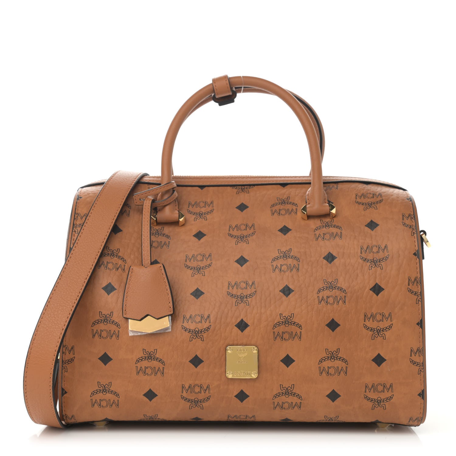 MCM Visetos Medium Boston Bag Cognac 1 of 11
