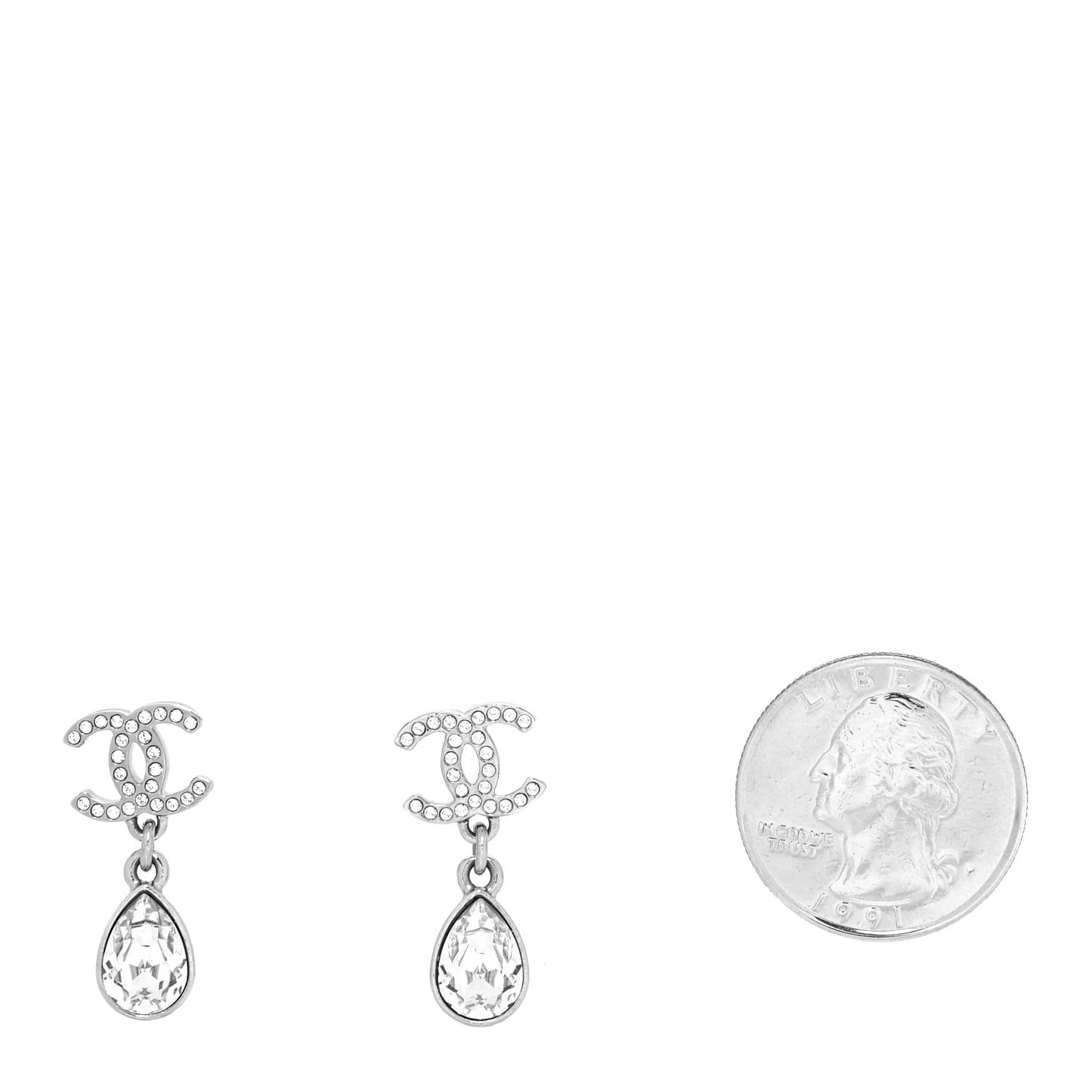 Crystal CC Tear Drop Earrings Silver
