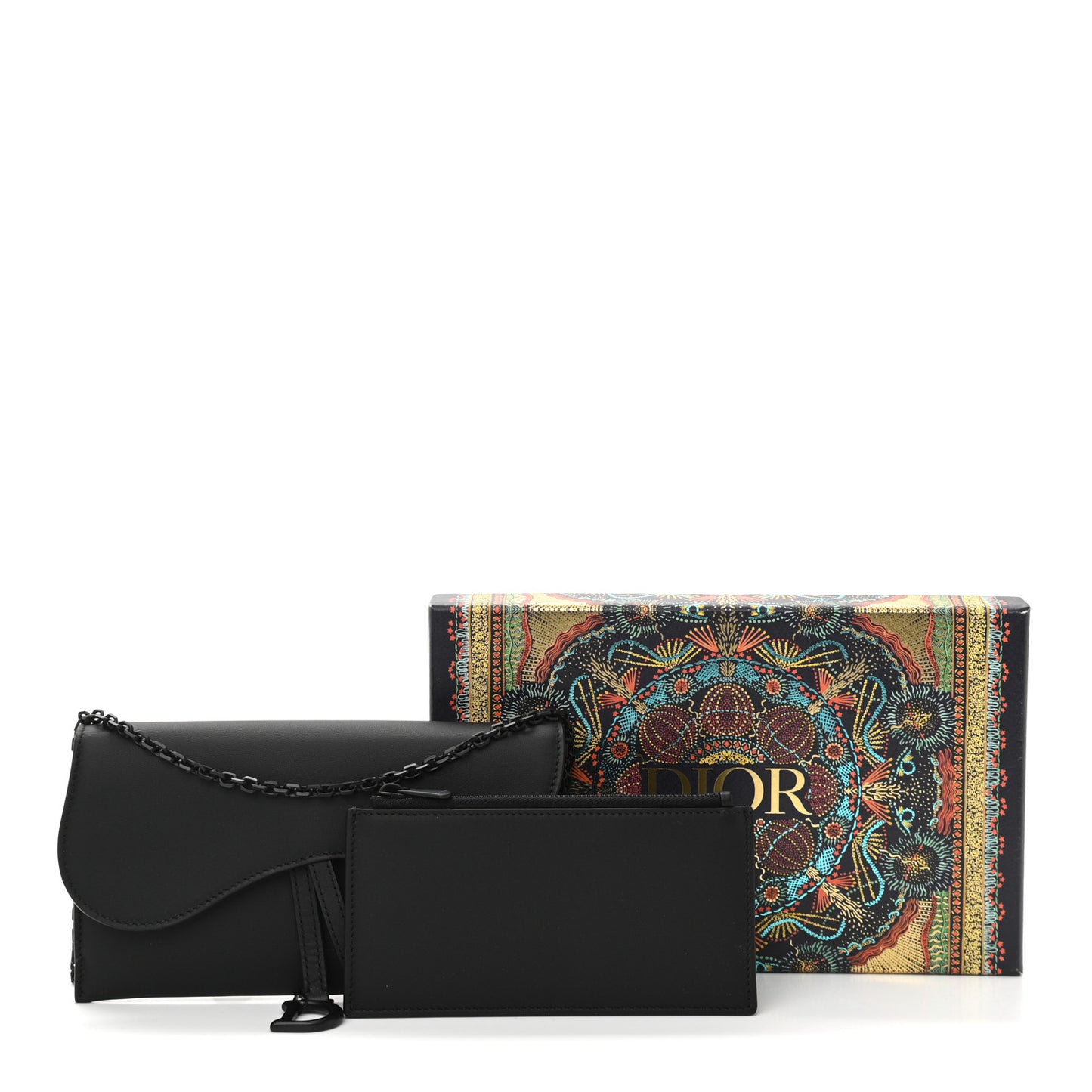 Ultra Matte Calfskin Saddle Chain Wallet Pouch Black