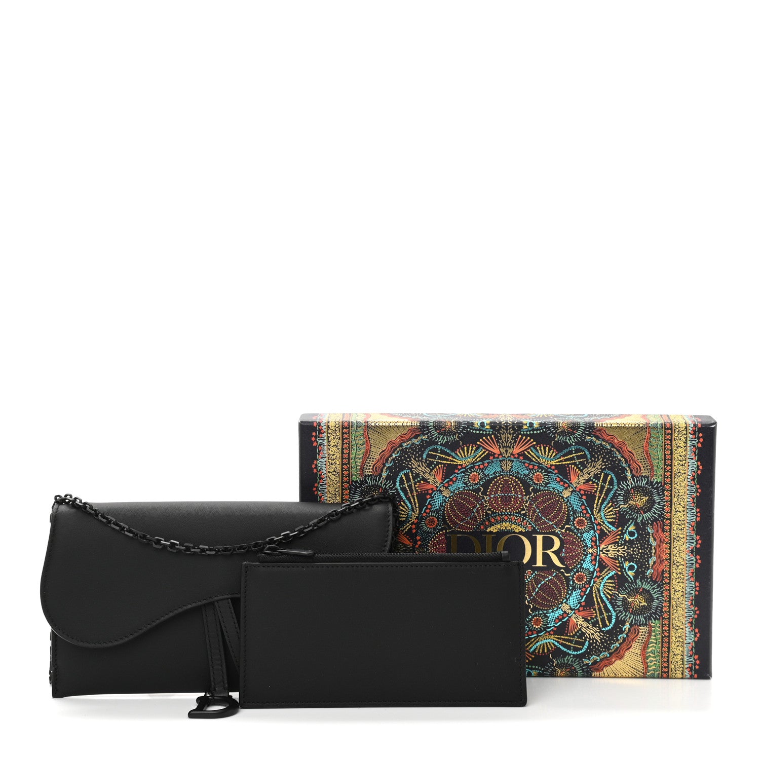 Christian Dior Ultra Matte Calfskin Saddle Chain Wallet Pouch Black 13 of 13