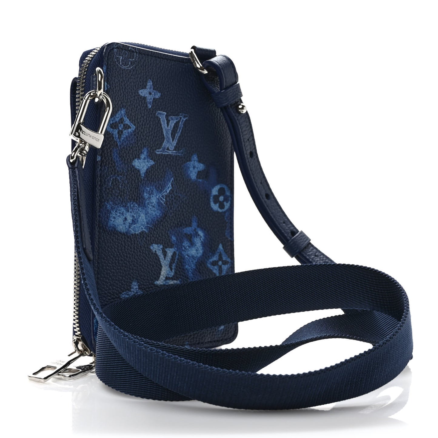 Monogram Ink Watercolor Phone Pouch Blue