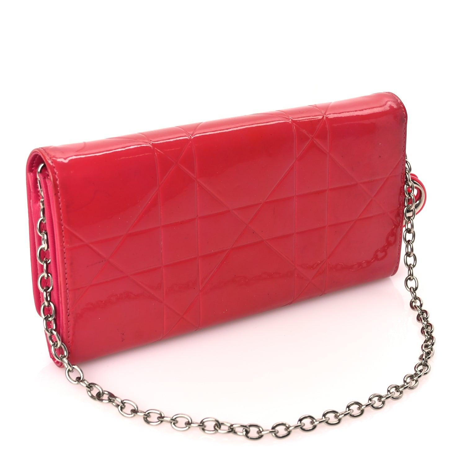 Christian Dior Patent Cannage Rendez-vous Chain Wallet Fuchsia 2 of 8