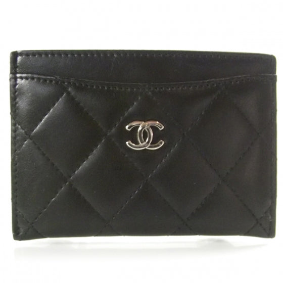 Lambskin Quilted Card Holder Black