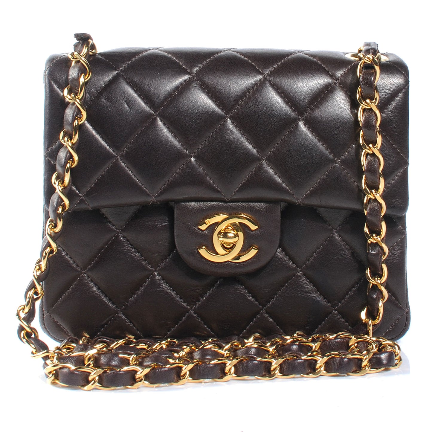 Lambskin Mini Flap Dark Brown