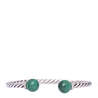 David Yurman Sterling Silver Diamond Malachite 9mm Solari Bracelet 1 of 5