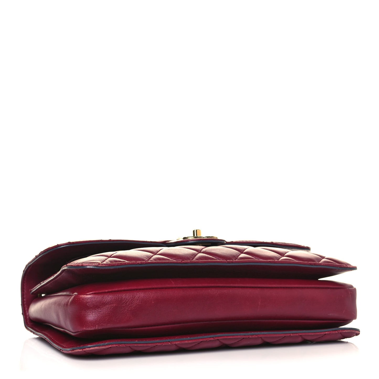 Glazed Calfskin Quilted Large Perfect Edge Flap Red