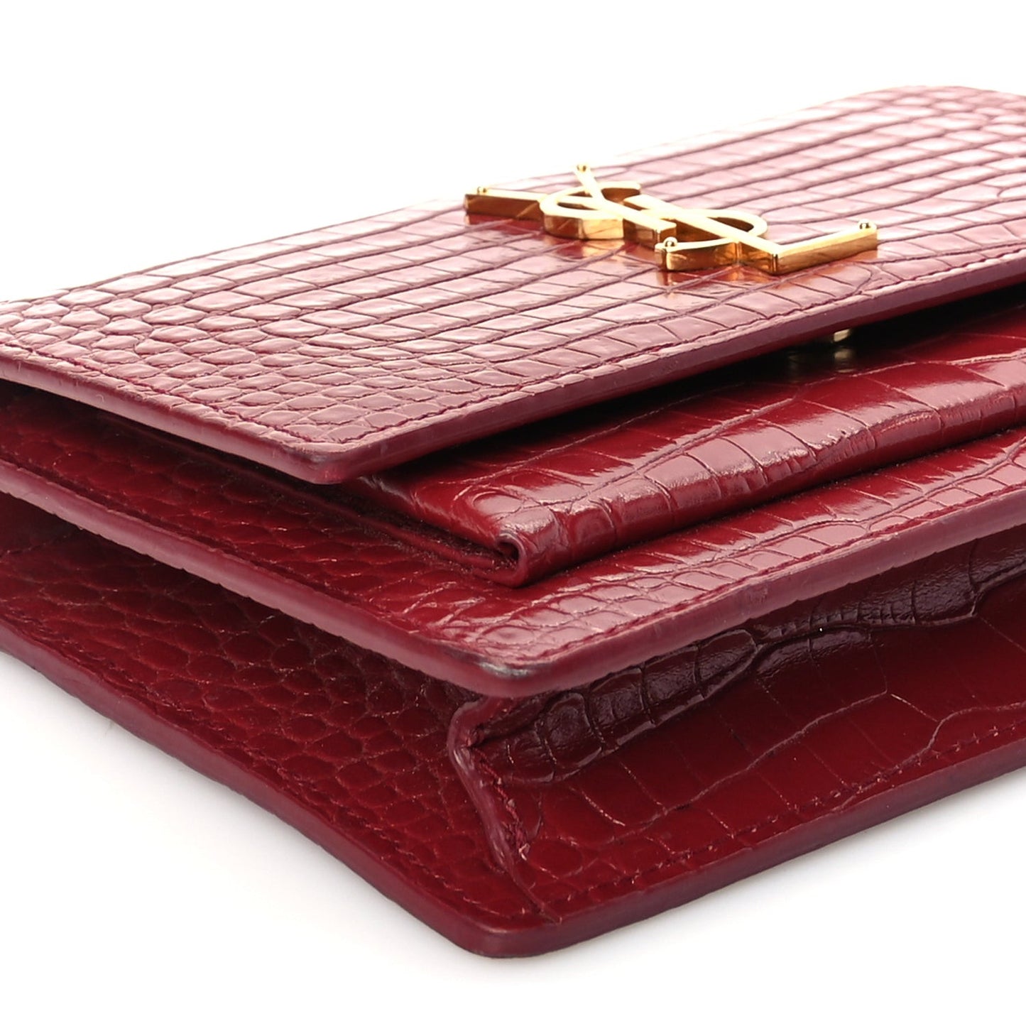 Calfskin Crocodile Embossed Monogram Sunset Top Handle Chain Wallet Rouge Legion