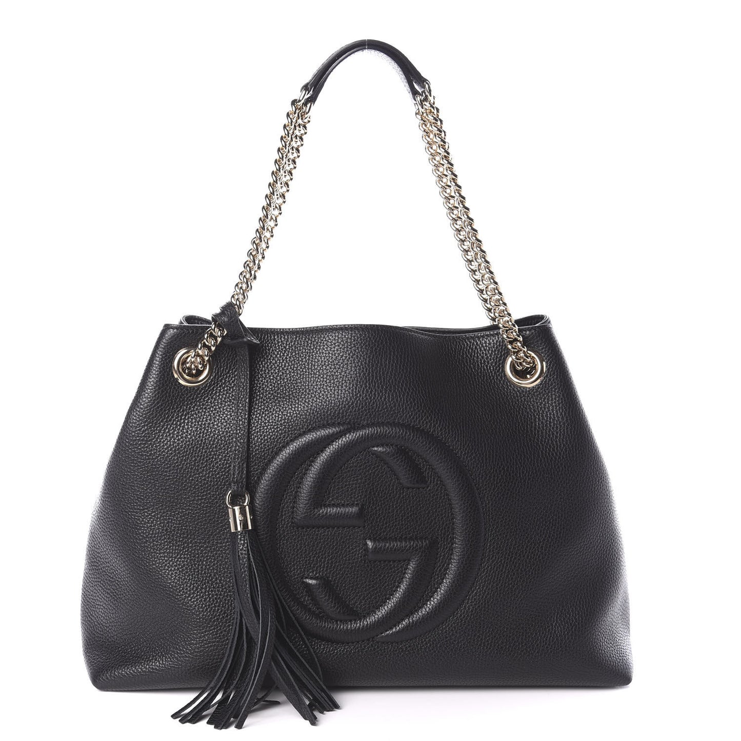 Pebbled Calfskin Medium Soho Chain Shoulder Bag Black