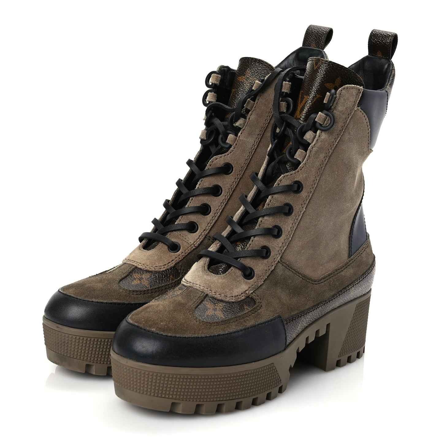 Suede Calfskin Monogram Laureate Platform Desert Boots 36.5 Taupe
