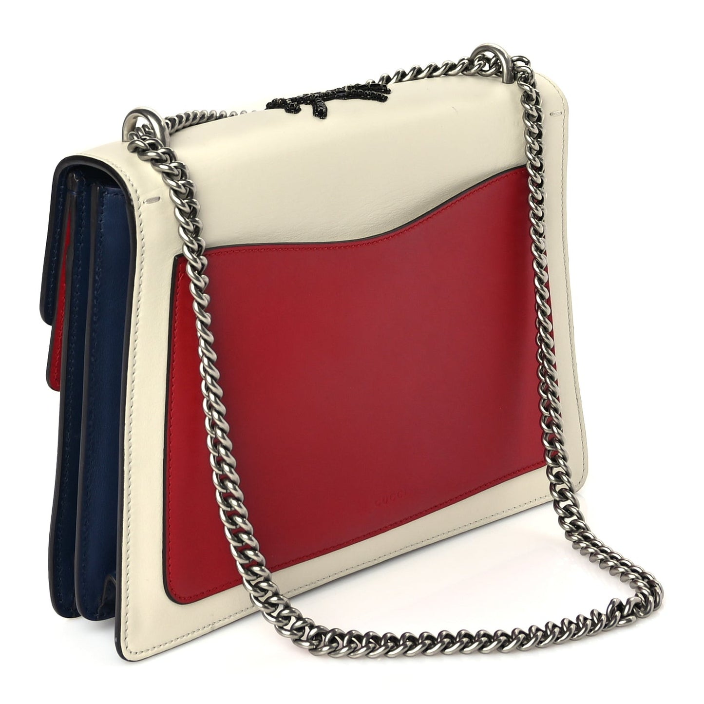 Calfskin Bee Embroidered Medium Dionysus Shoulder Bag White Blue Hibiscus Red