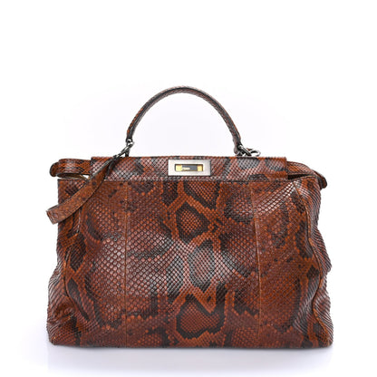 Fendi Snakeskin Large Peekaboo Iconic Satchel Brown 1 of 7