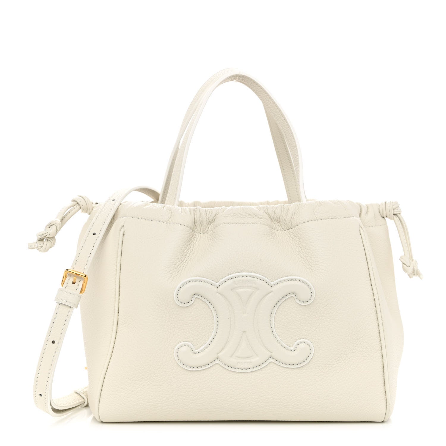 Celine Calfskin Cuir Small Triomphe Cabas Drawstring White 1 of 9