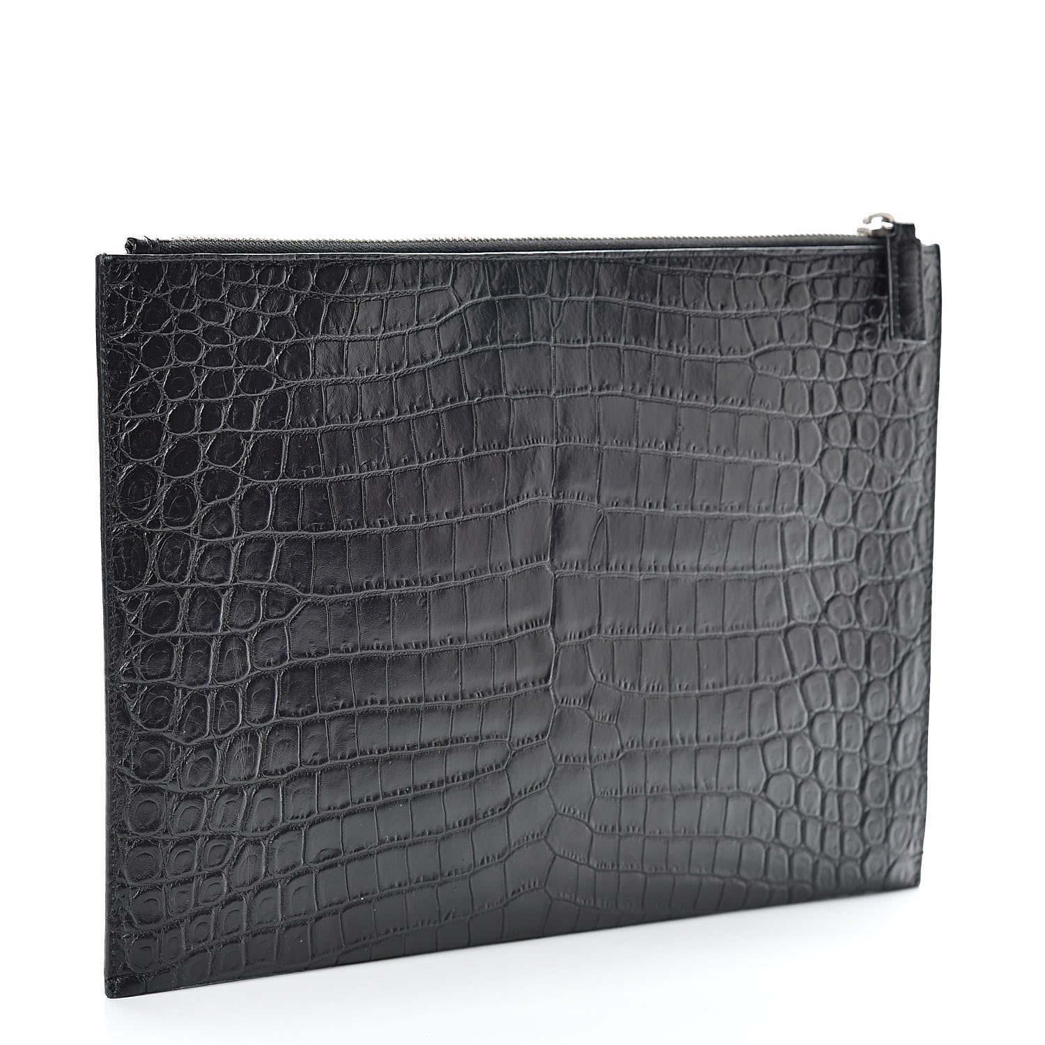 Saint Laurent Calfskin Crocodile Embossed Document Holder Black 3 of 8