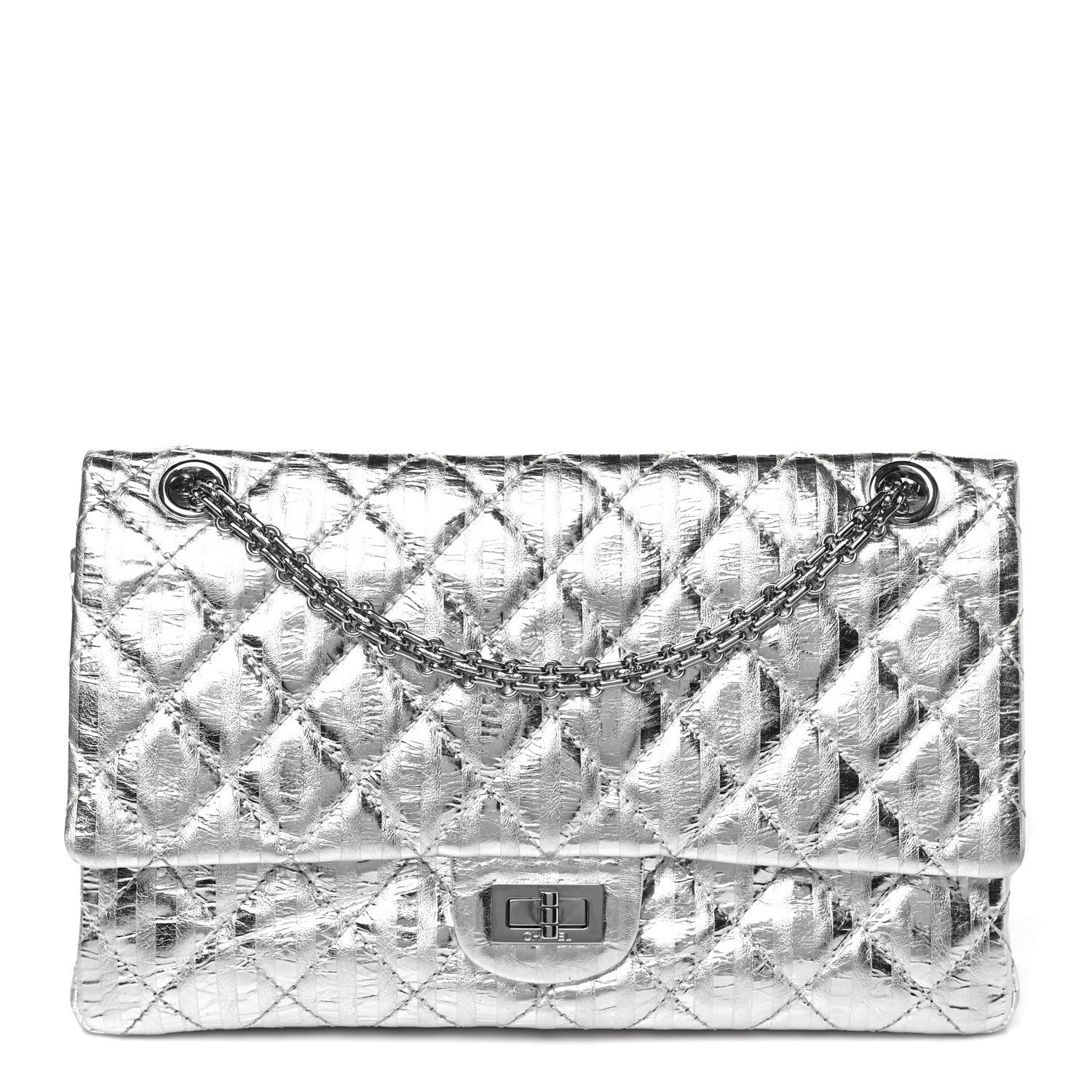Chanel Striped Calfskin 2.55 Reissue 226 Flap Silver 1 of 7